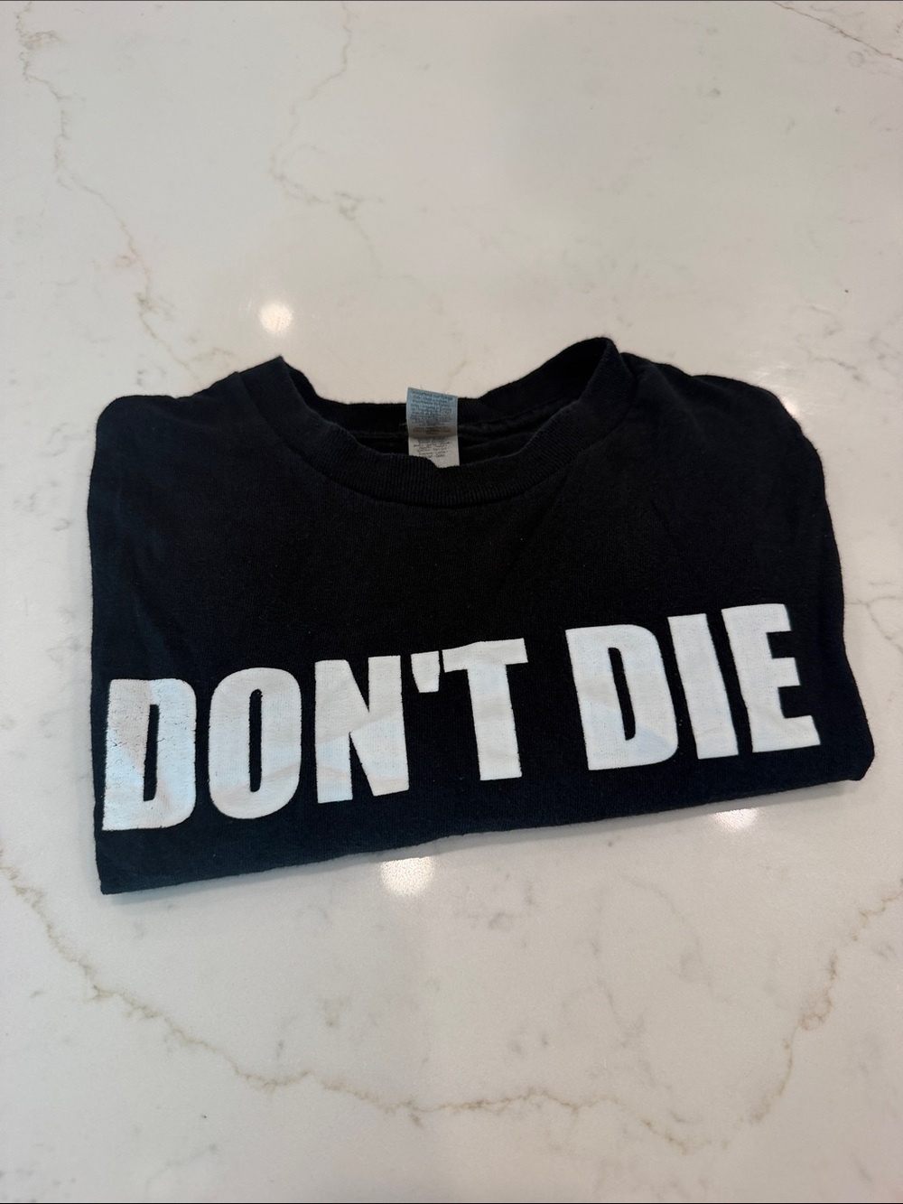 Black Graphic Crewneck T-Shirt with "DON'T DIE" Print